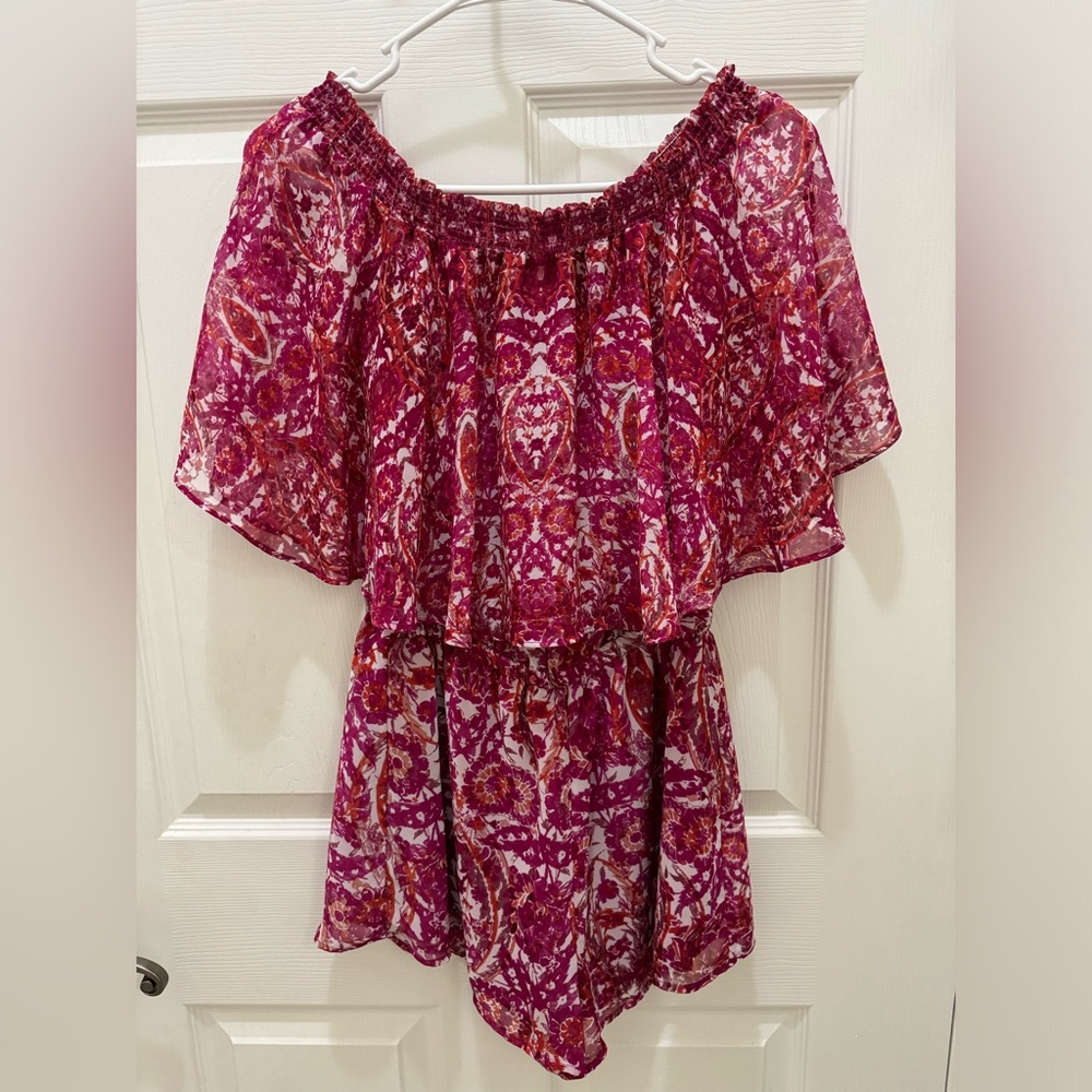 Show Me Your Mumu Womens S Romper Rosarita OFF-THE-SHOULDER Pomegranate … - Picture 2 of 10